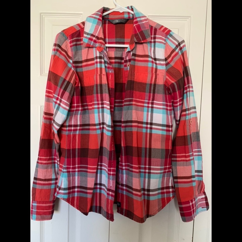 Coral and Blue Flannel Button-up